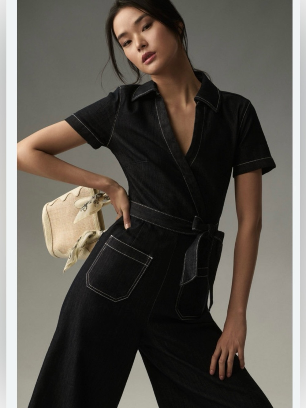 NWT Anthropologie x Maeve-Colette Black Denim Wrap Jumpsuit.Size 24W - Picture 4 of 13